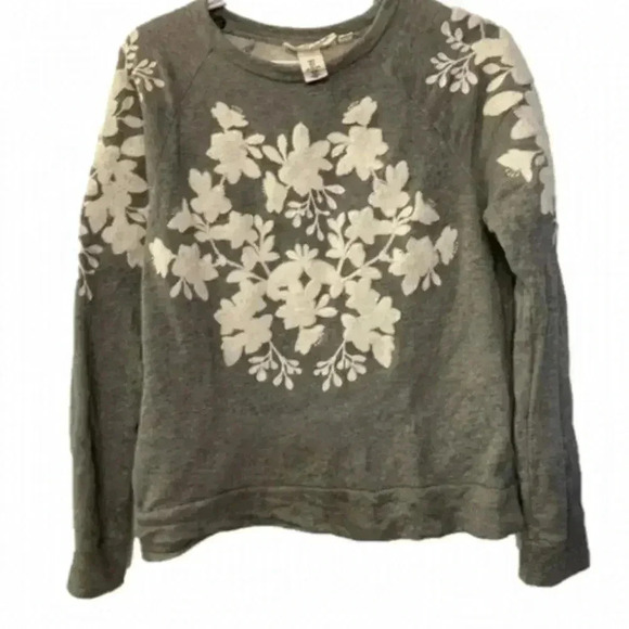 H&m  sweatershirt with flower design grey and white​​ - Picture 1 of 4